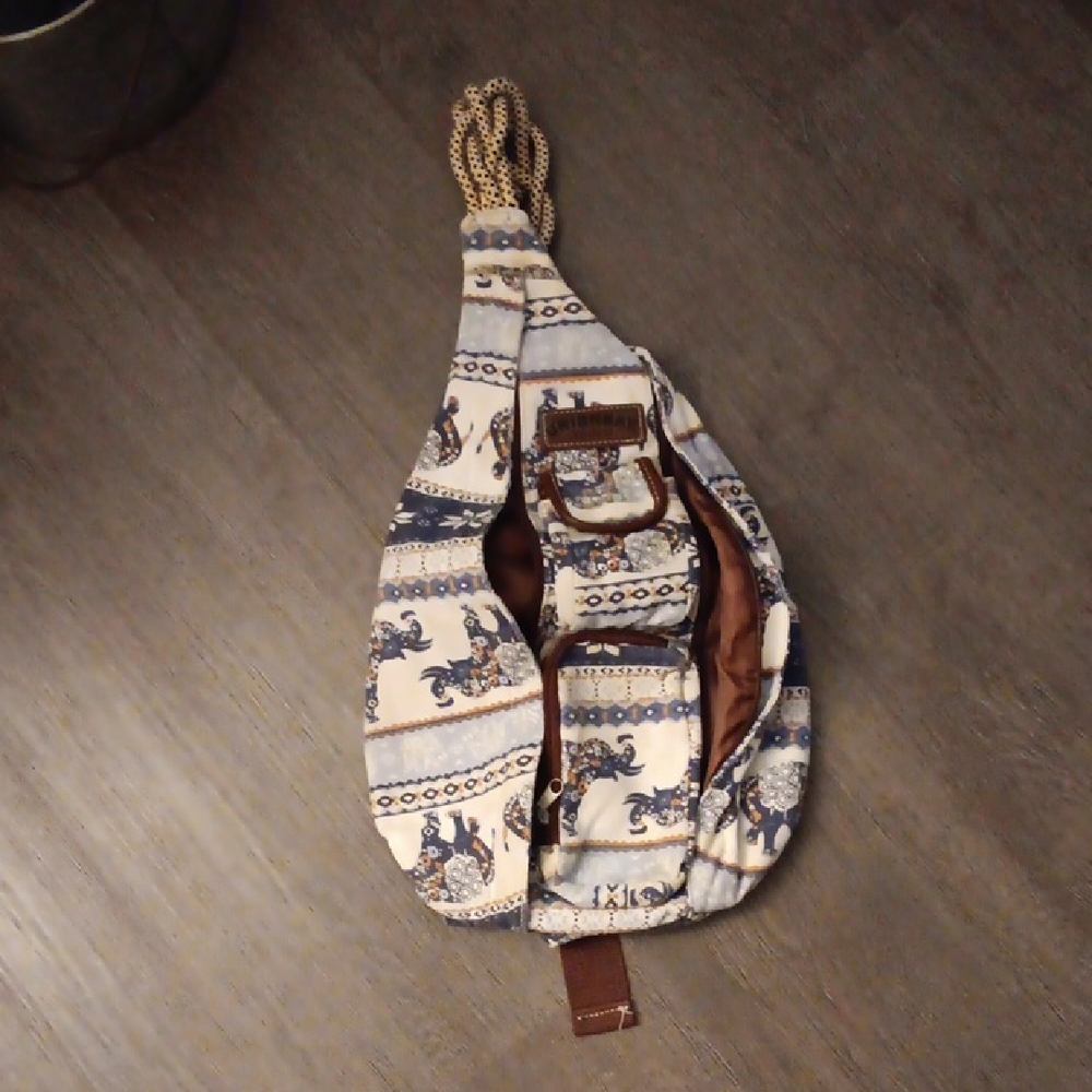 Unionbay Boho Print Sling Crossbody Bag in Cream & Blue
